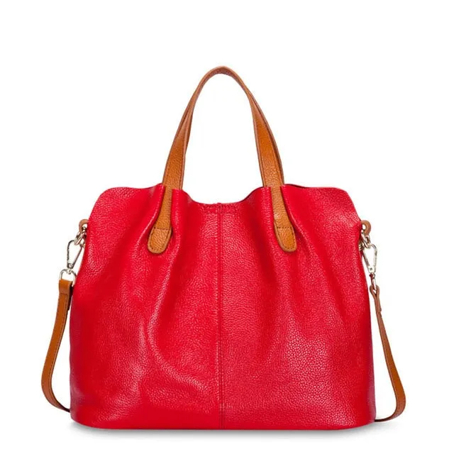 Realaiot Genuine Leather Women's Bag Fashion Commute Handbags Solid Color Tote Messenger Luxury Designer Shoulder Cossbody Bags Female