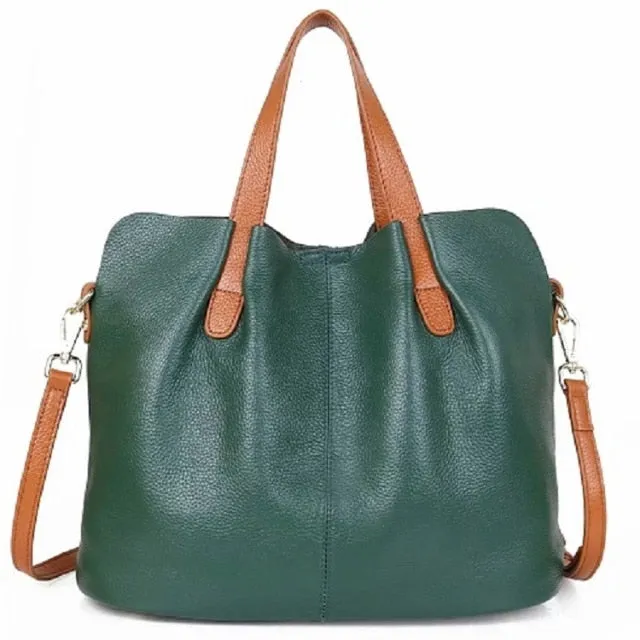 Realaiot Genuine Leather Women's Bag Fashion Commute Handbags Solid Color Tote Messenger Luxury Designer Shoulder Cossbody Bags Female