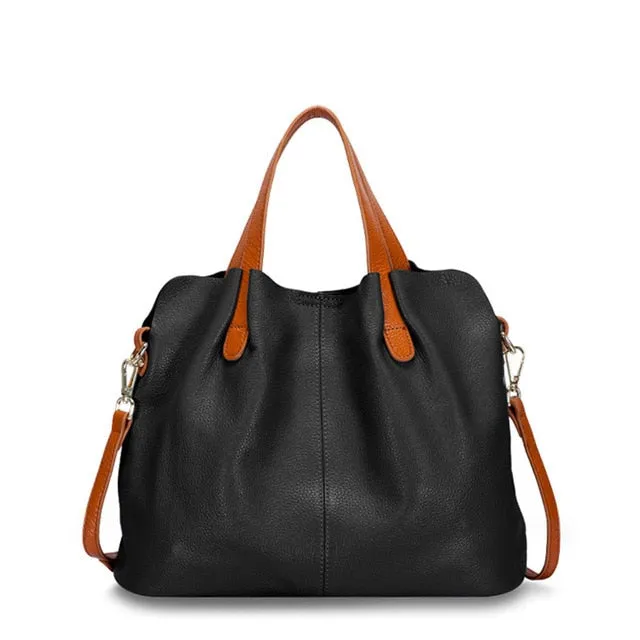 Realaiot Genuine Leather Women's Bag Fashion Commute Handbags Solid Color Tote Messenger Luxury Designer Shoulder Cossbody Bags Female