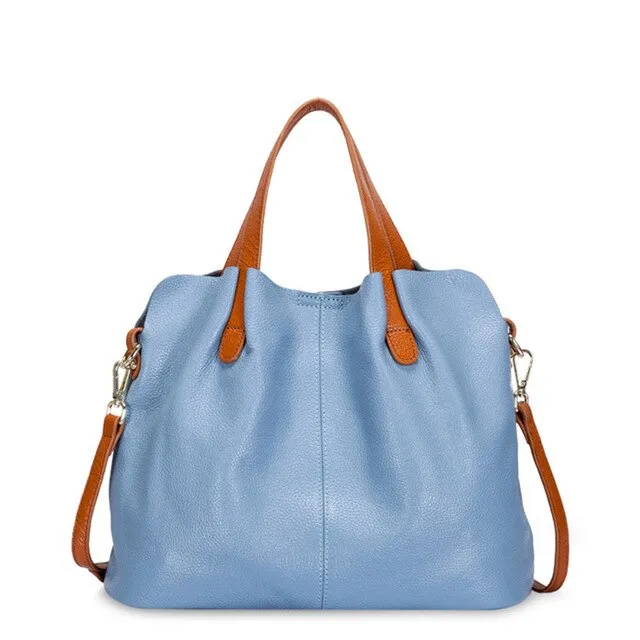 Realaiot Genuine Leather Women's Bag Fashion Commute Handbags Solid Color Tote Messenger Luxury Designer Shoulder Cossbody Bags Female