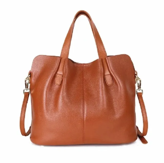 Realaiot Genuine Leather Women's Bag Fashion Commute Handbags Solid Color Tote Messenger Luxury Designer Shoulder Cossbody Bags Female