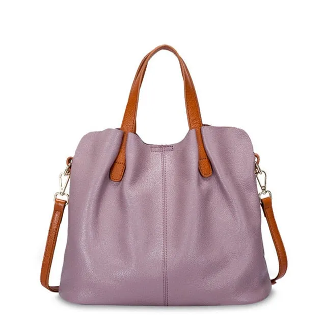 Realaiot Genuine Leather Women's Bag Fashion Commute Handbags Solid Color Tote Messenger Luxury Designer Shoulder Cossbody Bags Female