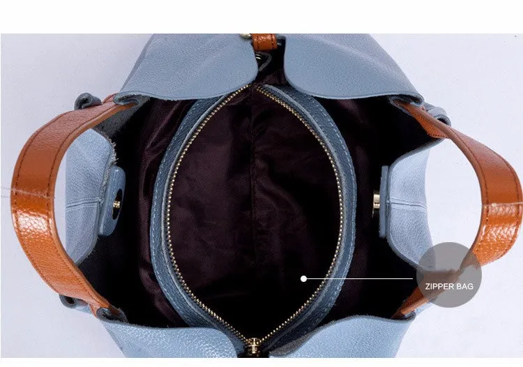Realaiot Genuine Leather Women's Bag Fashion Commute Handbags Solid Color Tote Messenger Luxury Designer Shoulder Cossbody Bags Female
