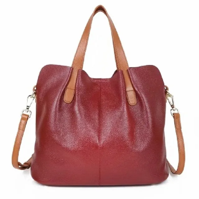 Realaiot Genuine Leather Women's Bag Fashion Commute Handbags Solid Color Tote Messenger Luxury Designer Shoulder Cossbody Bags Female