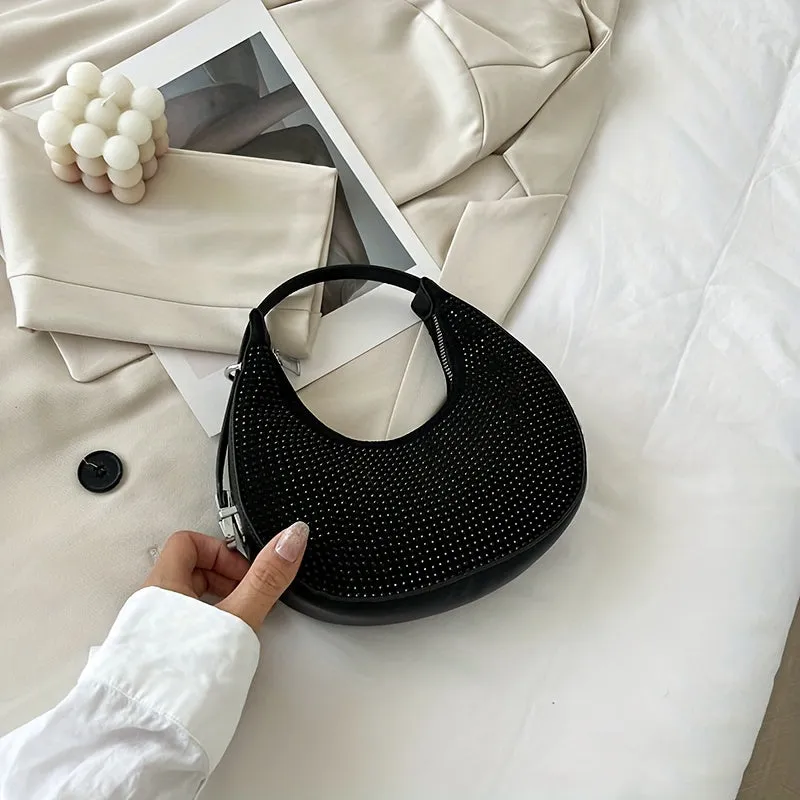 realaiot  Rhinestone Decor Hobo Bag, Trendy Evening Handbags, Glitter Underarm Purse For Women