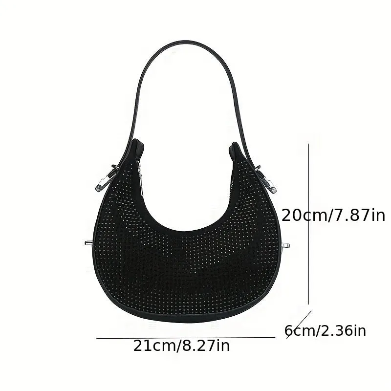 realaiot  Rhinestone Decor Hobo Bag, Trendy Evening Handbags, Glitter Underarm Purse For Women