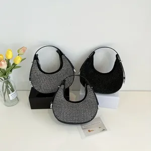 realaiot  Rhinestone Decor Hobo Bag, Trendy Evening Handbags, Glitter Underarm Purse For Women