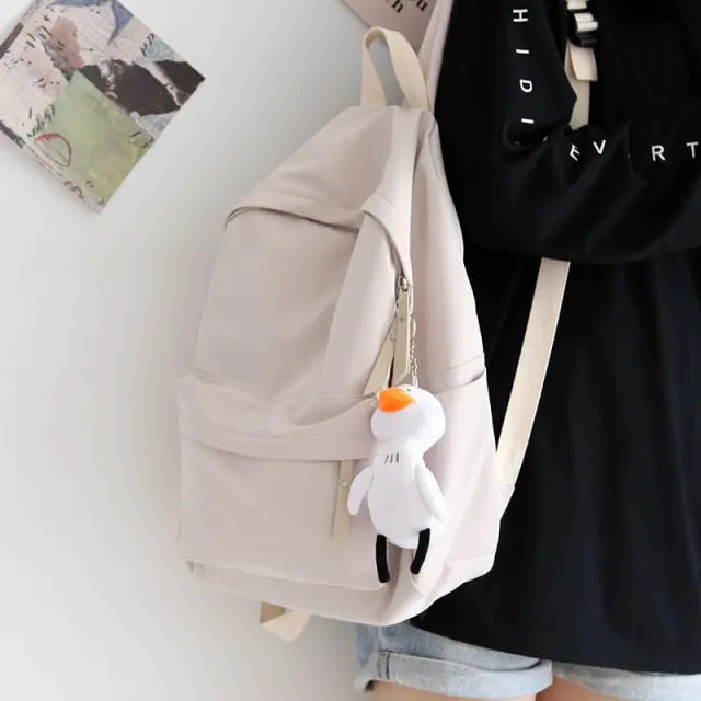 Realaiot Solid Color Versatile Backpack Female Korean Harajuku Schoolbag Middle School Student Backpack Female Backpack