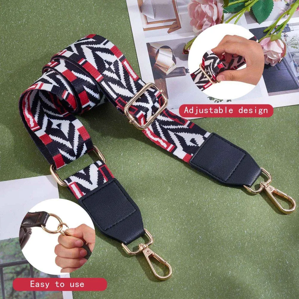 Red and Black Geometric Purse Strap, Bag Strap | 31-51 Inch Guitar purse straps