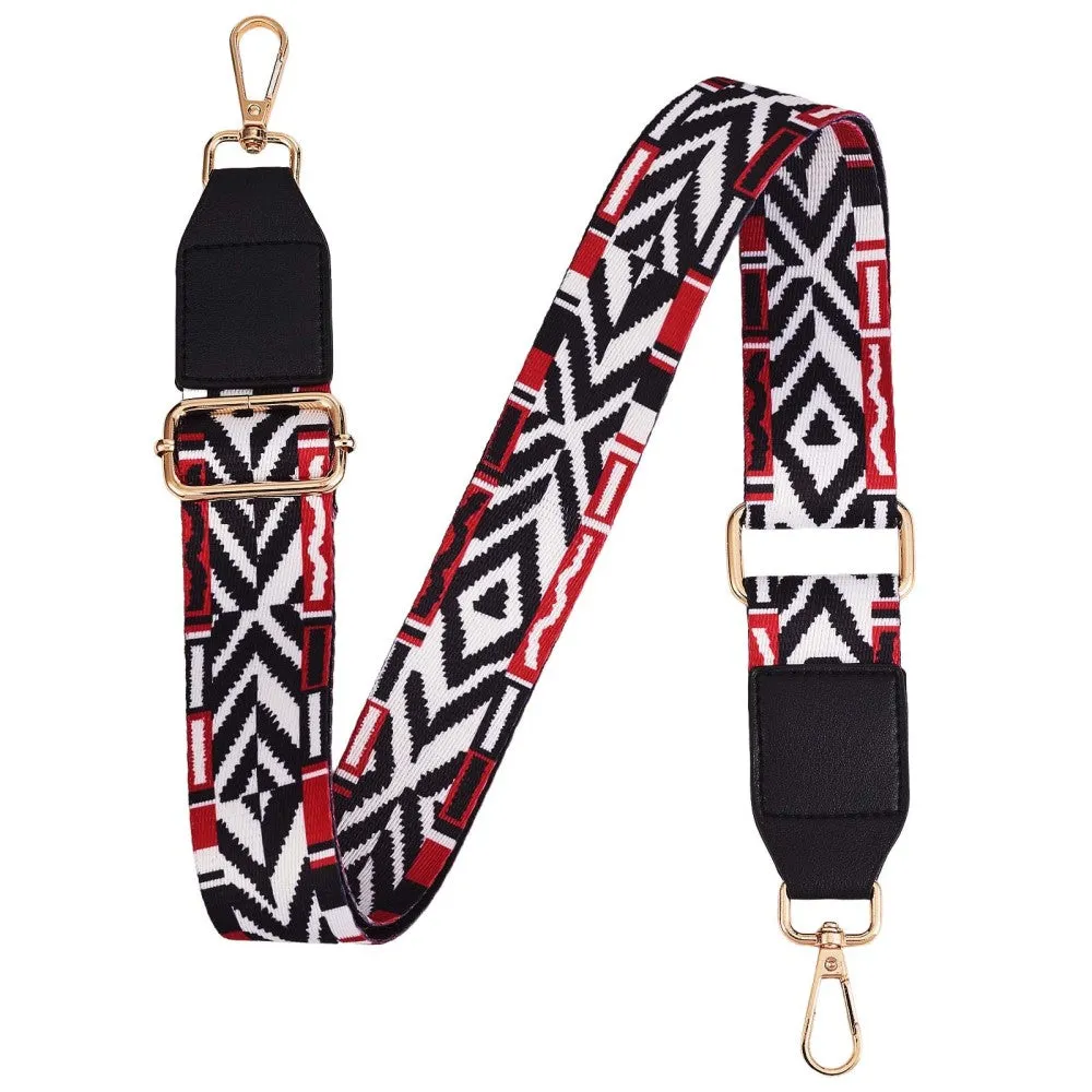 Red and Black Geometric Purse Strap, Bag Strap | 31-51 Inch Guitar purse straps