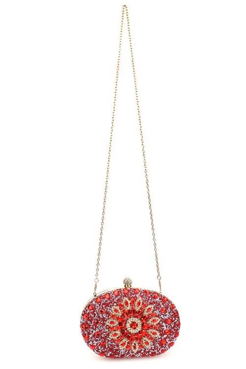 Red Artificial Diamond Evening Clutch
