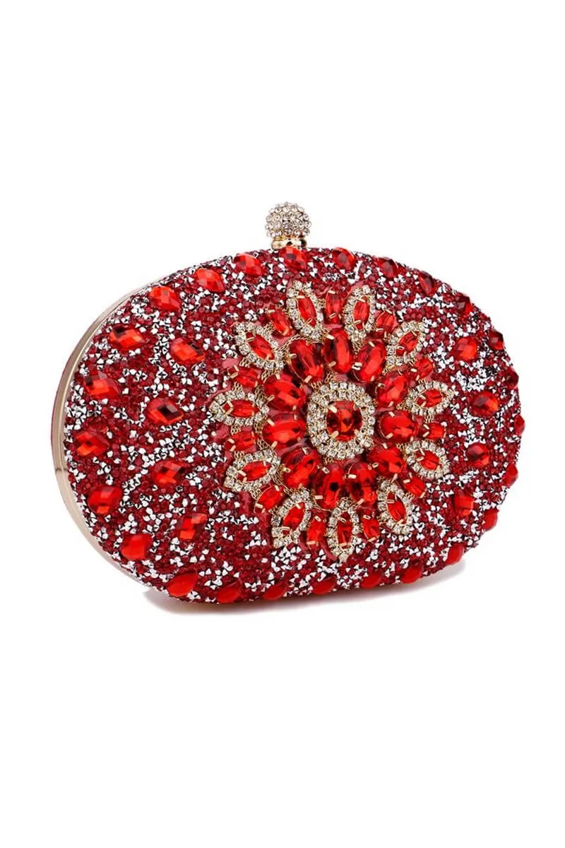 Red Artificial Diamond Evening Clutch