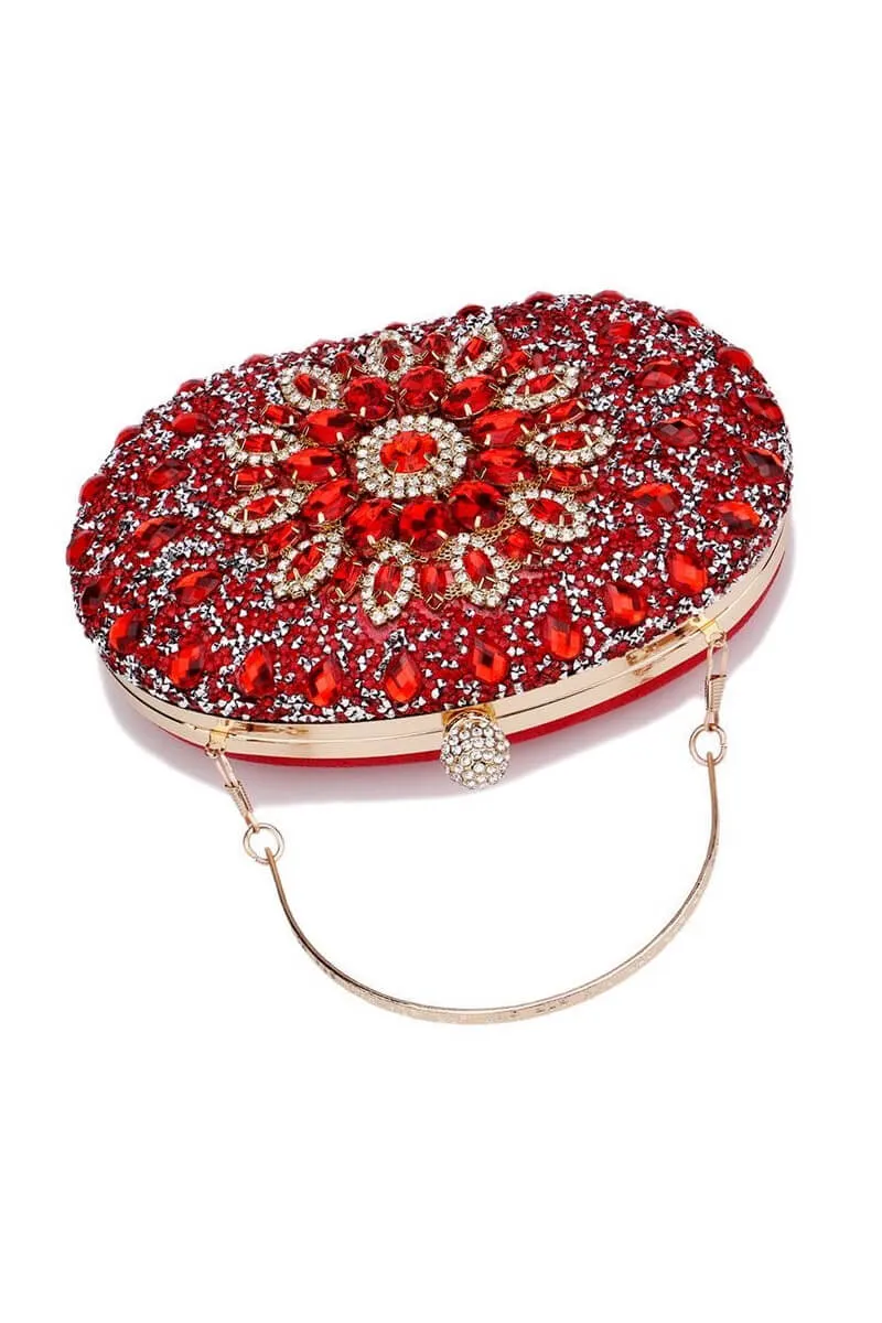 Red Artificial Diamond Evening Clutch