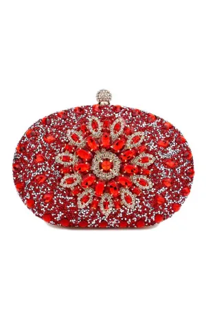 Red Artificial Diamond Evening Clutch