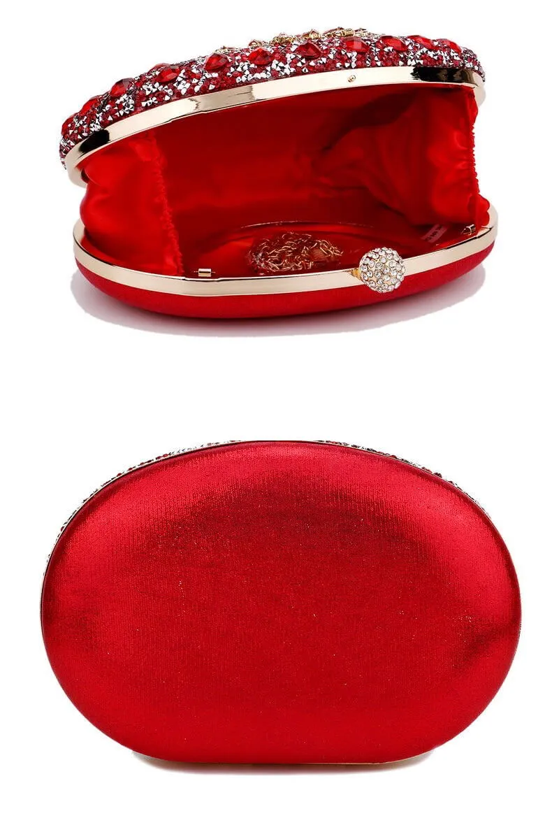 Red Artificial Diamond Evening Clutch
