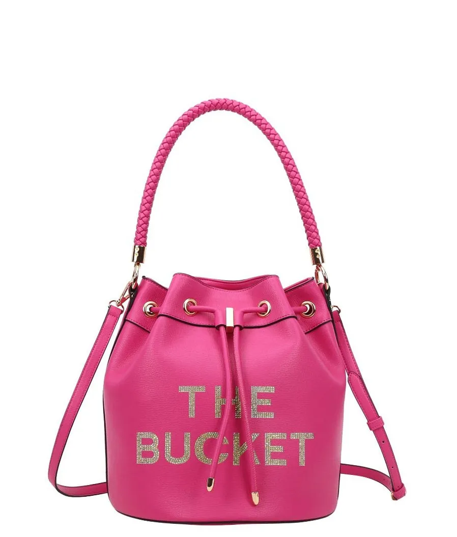 Rhinestoned "The Bucket" Draw String Hobo -Shoulder Bag