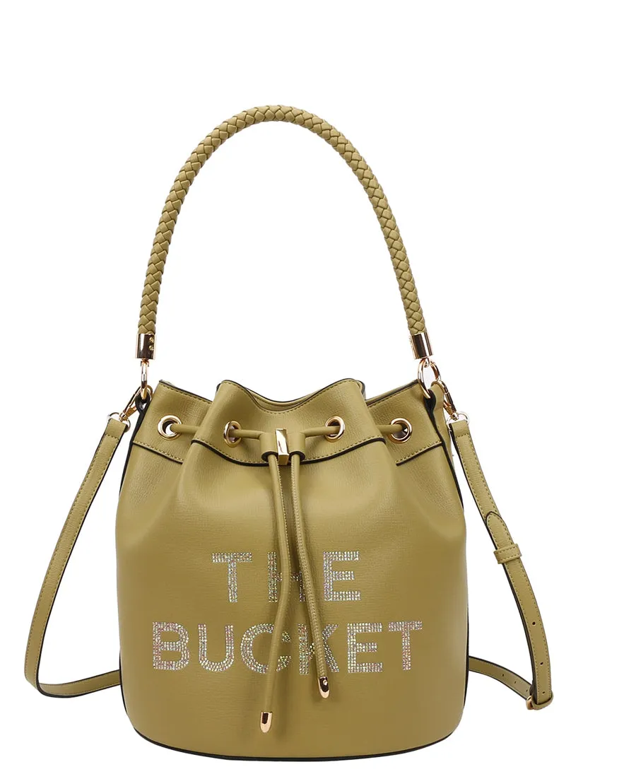 Rhinestoned "The Bucket" Draw String Hobo -Shoulder Bag