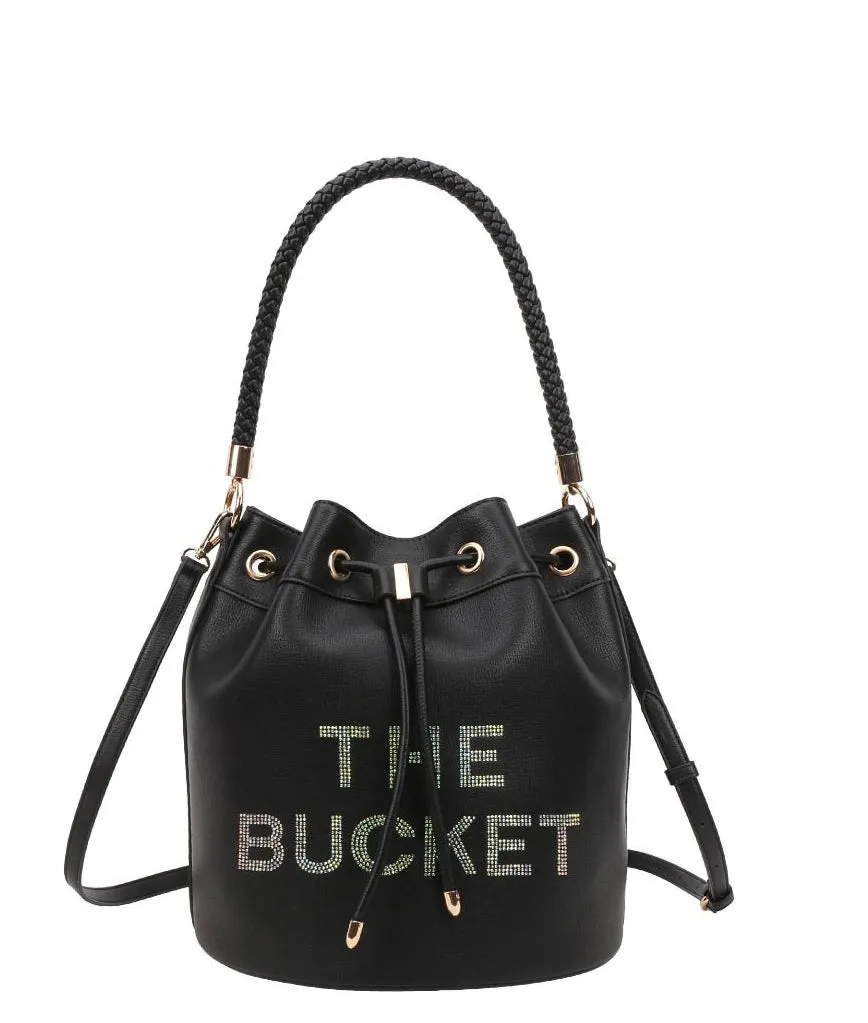 Rhinestoned "The Bucket" Draw String Hobo -Shoulder Bag