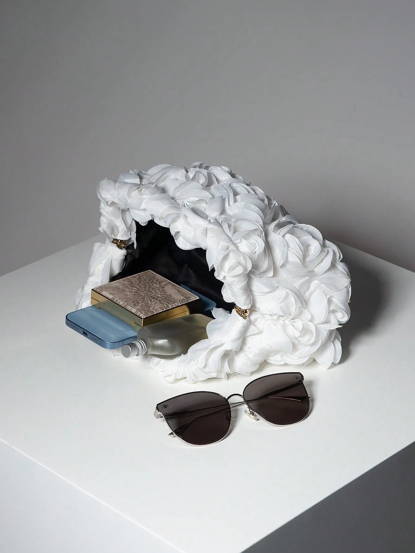 Rose Pattern Clutch Bag - White- FD ⚡