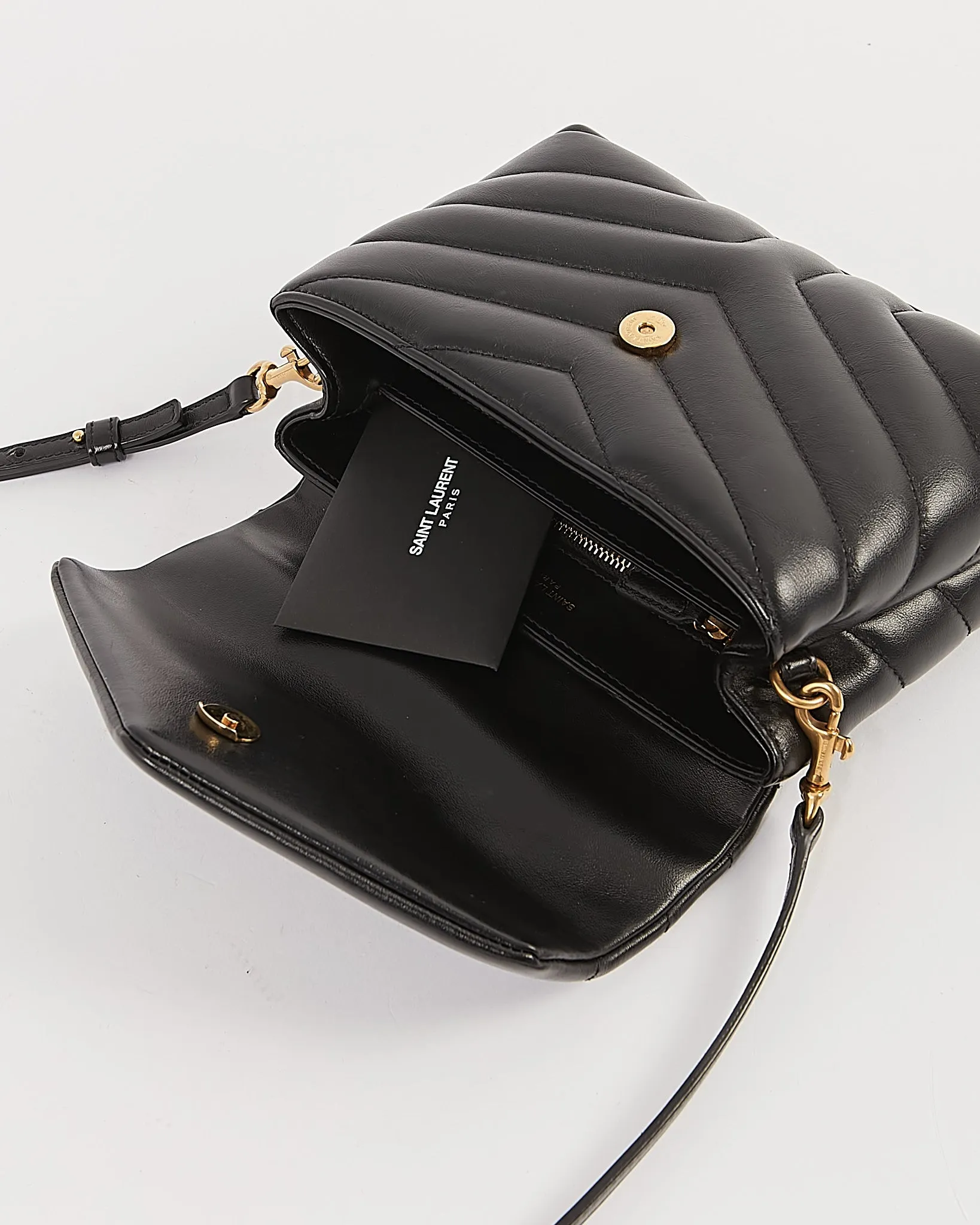 Saint Laurent Black Chevron Monogram Toy Lou Lou Crossbody