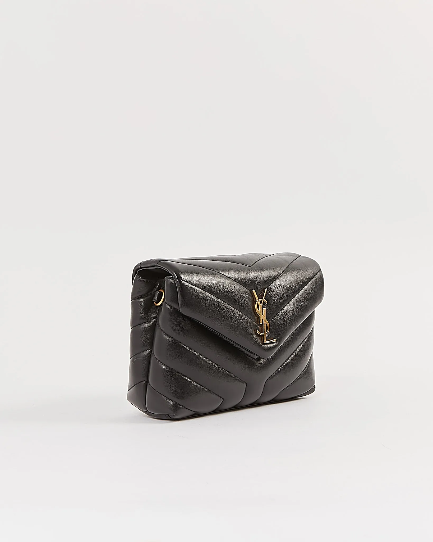 Saint Laurent Black Chevron Monogram Toy Lou Lou Crossbody