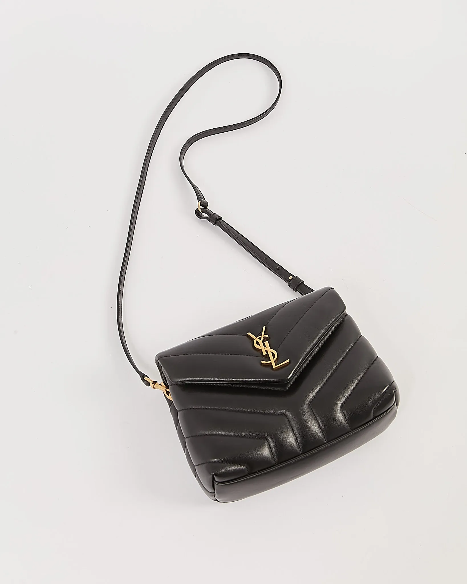 Saint Laurent Black Chevron Monogram Toy Lou Lou Crossbody