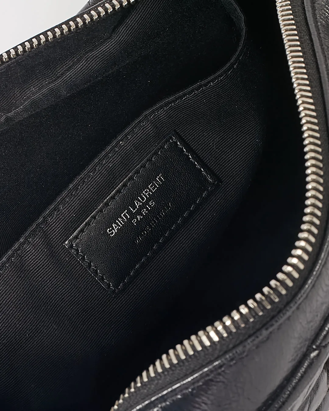 Saint Laurent Black Crinkled Leather Chevron Matelasse Lou Camera Bag