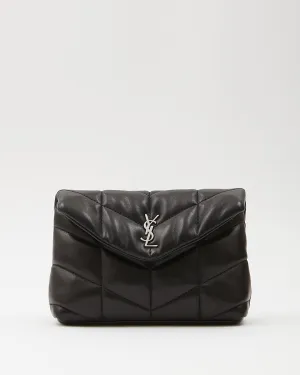 Saint Laurent Black Leather Monogram Loulou Puffer Pouch Clutch