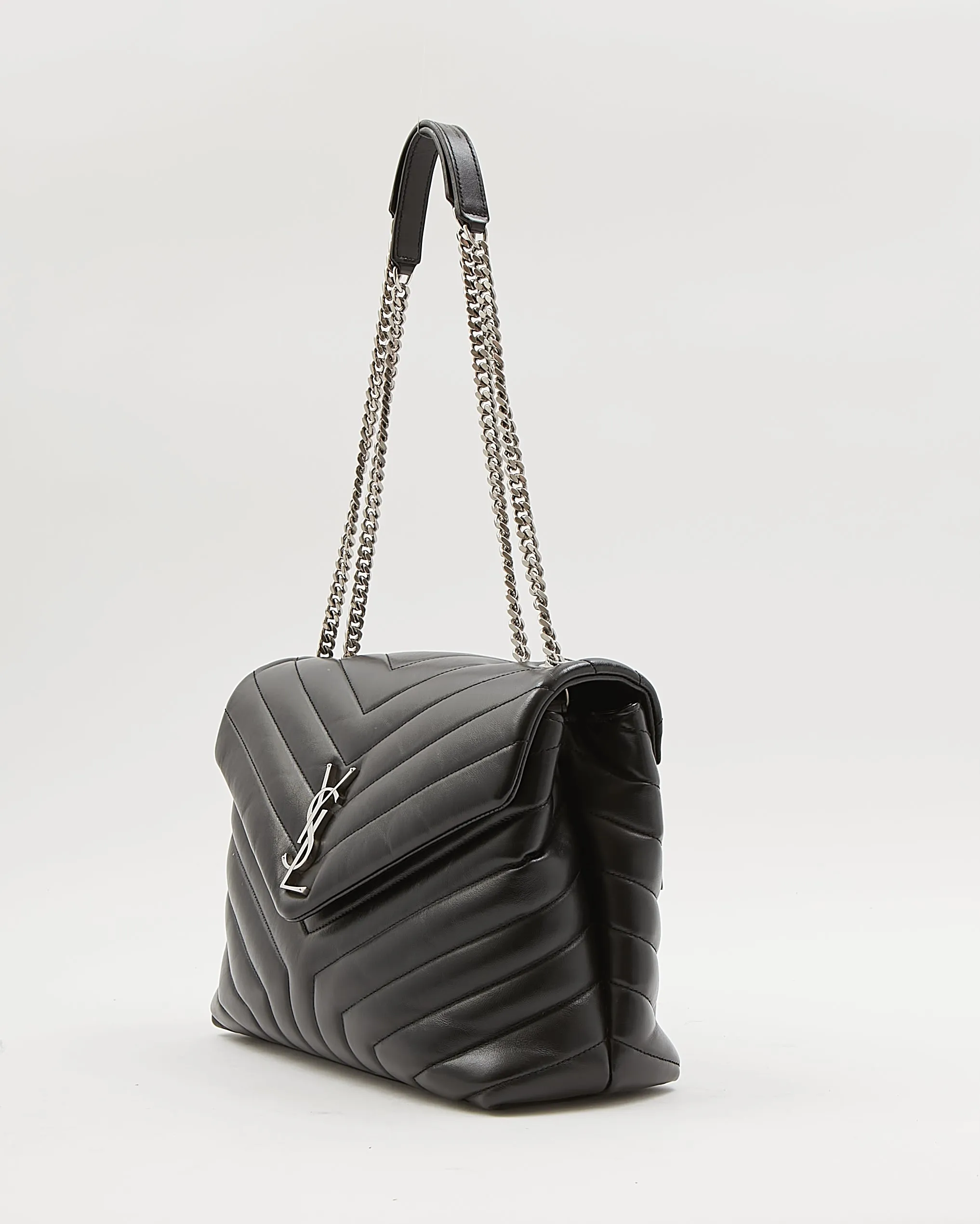 Saint Laurent Black Matelassé Leather Medium LouLou Shoulder Bag