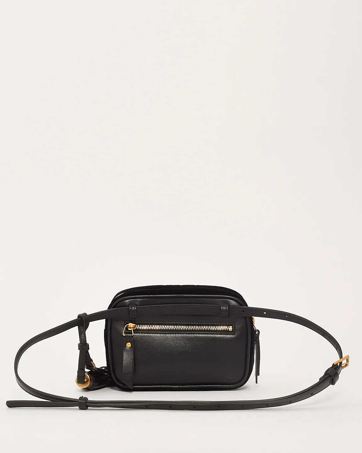Saint Laurent Black Velvet Monogram Chevron Belt Bag