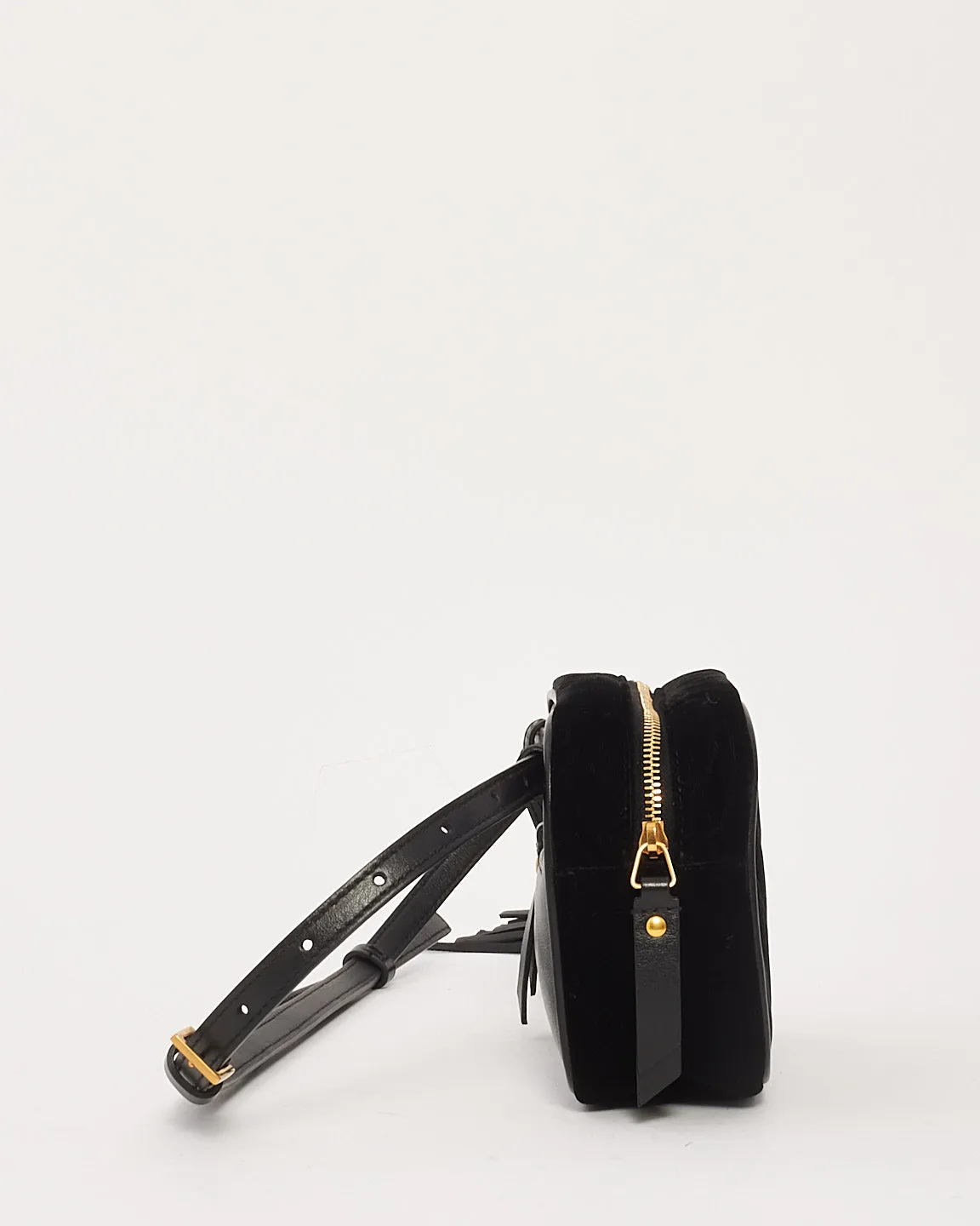 Saint Laurent Black Velvet Monogram Chevron Belt Bag