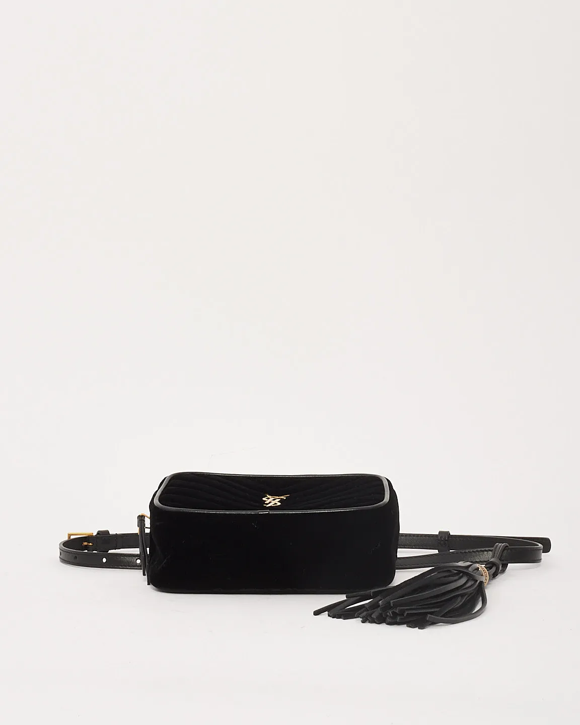 Saint Laurent Black Velvet Monogram Chevron Belt Bag
