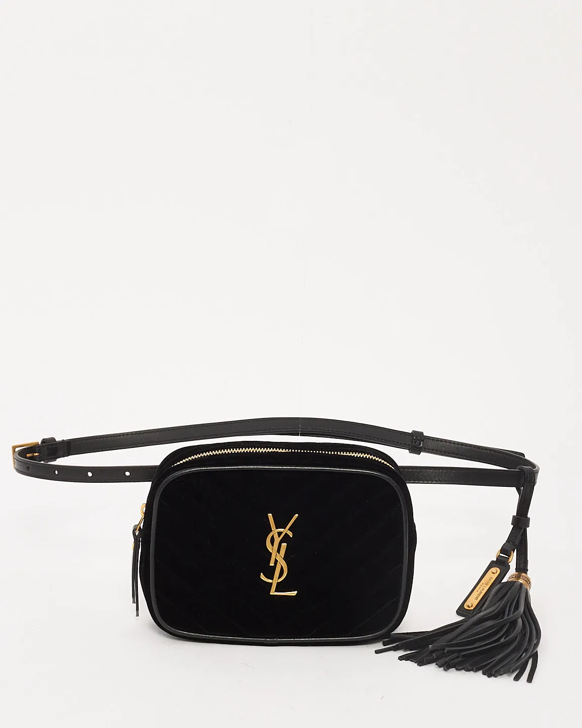 Saint Laurent Black Velvet Monogram Chevron Belt Bag