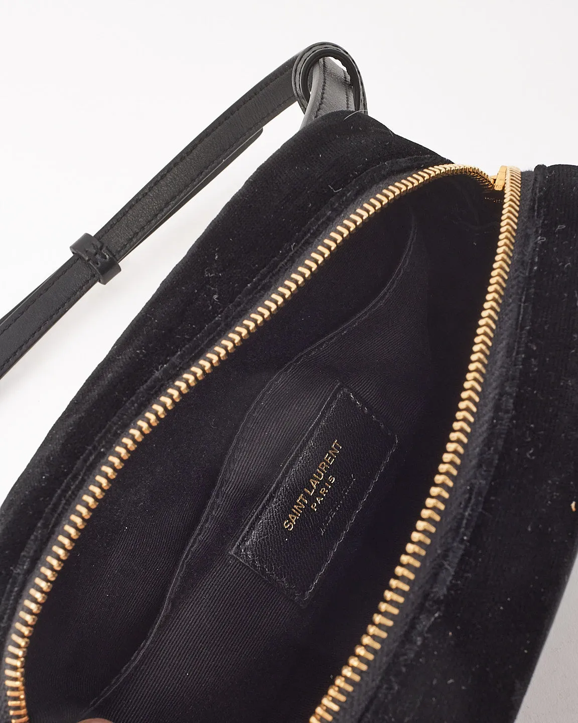 Saint Laurent Black Velvet Monogram Chevron Belt Bag