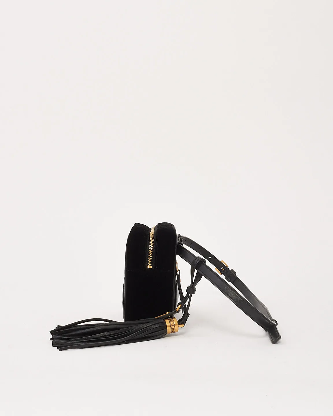 Saint Laurent Black Velvet Monogram Chevron Belt Bag