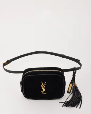 Saint Laurent Black Velvet Monogram Chevron Belt Bag