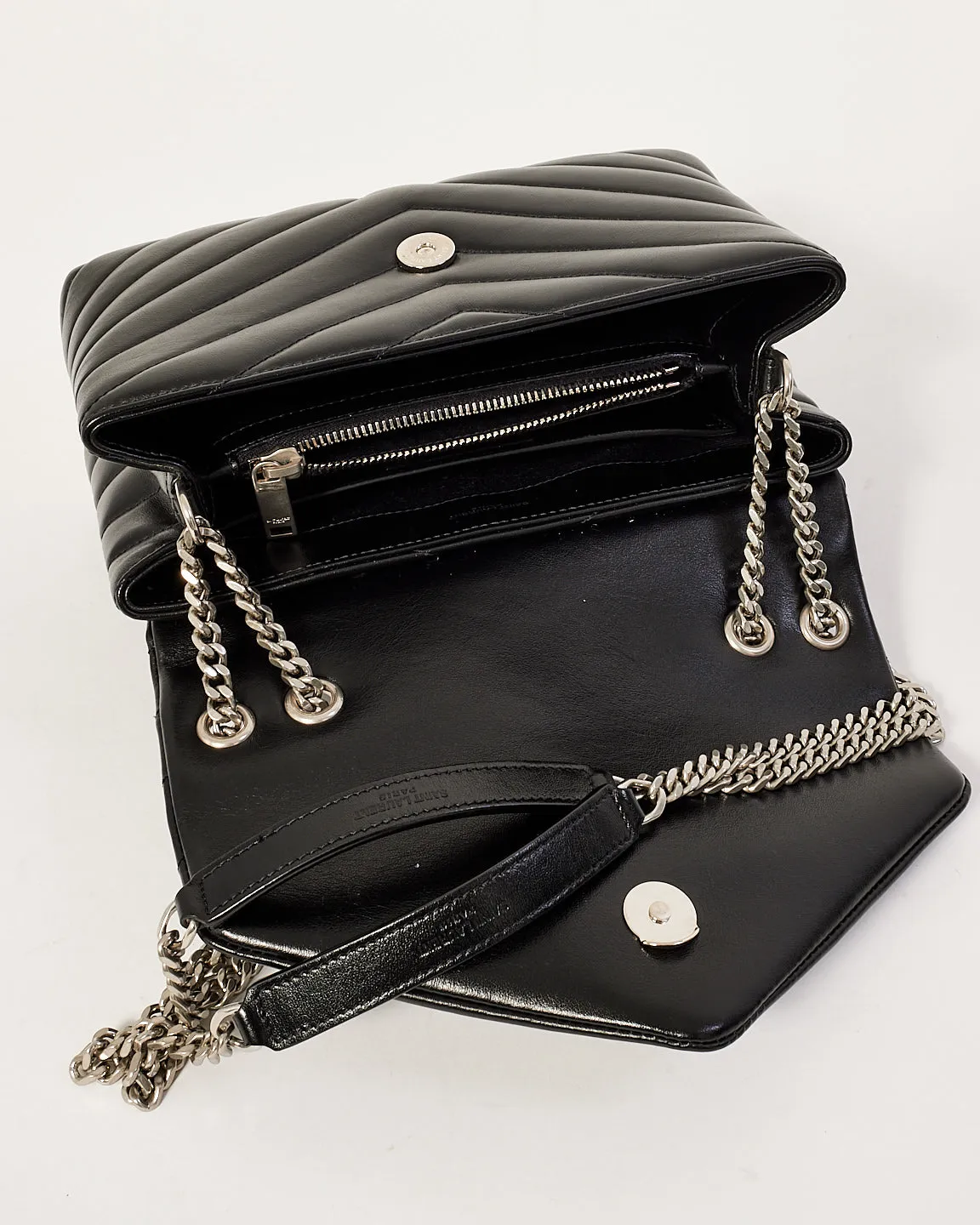 Saint Laurent Black Y Quilted Leather Small Lou Lou Shoulder Bag SHW