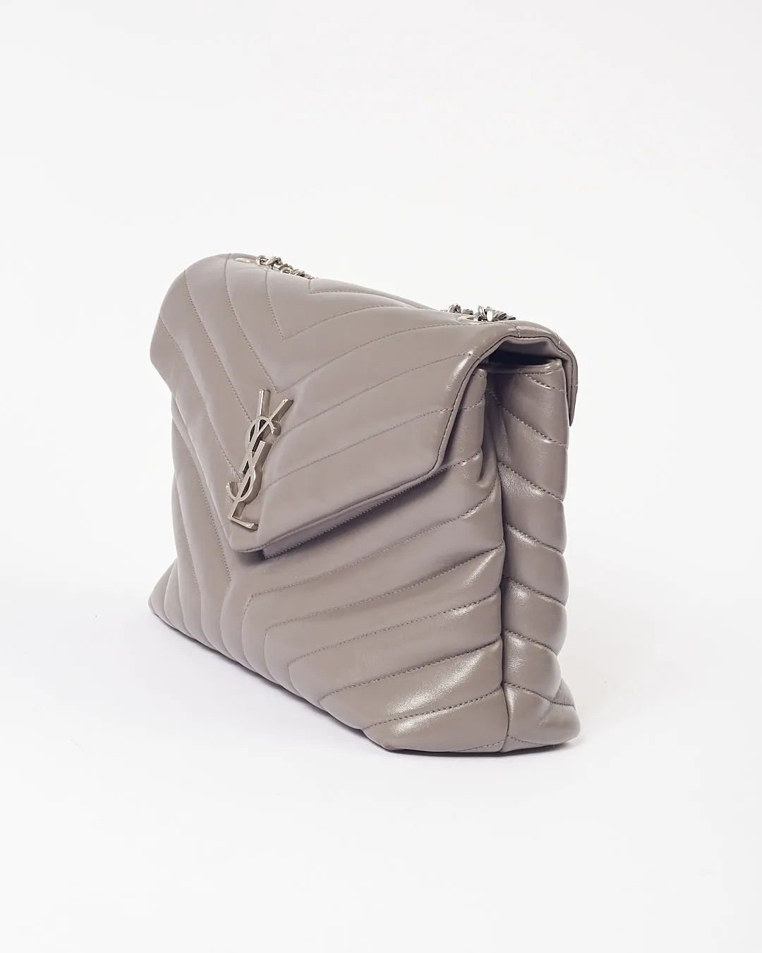 Saint Laurent Grey Leather Chevron Medium Matelasse Lou Lou Chain Bag