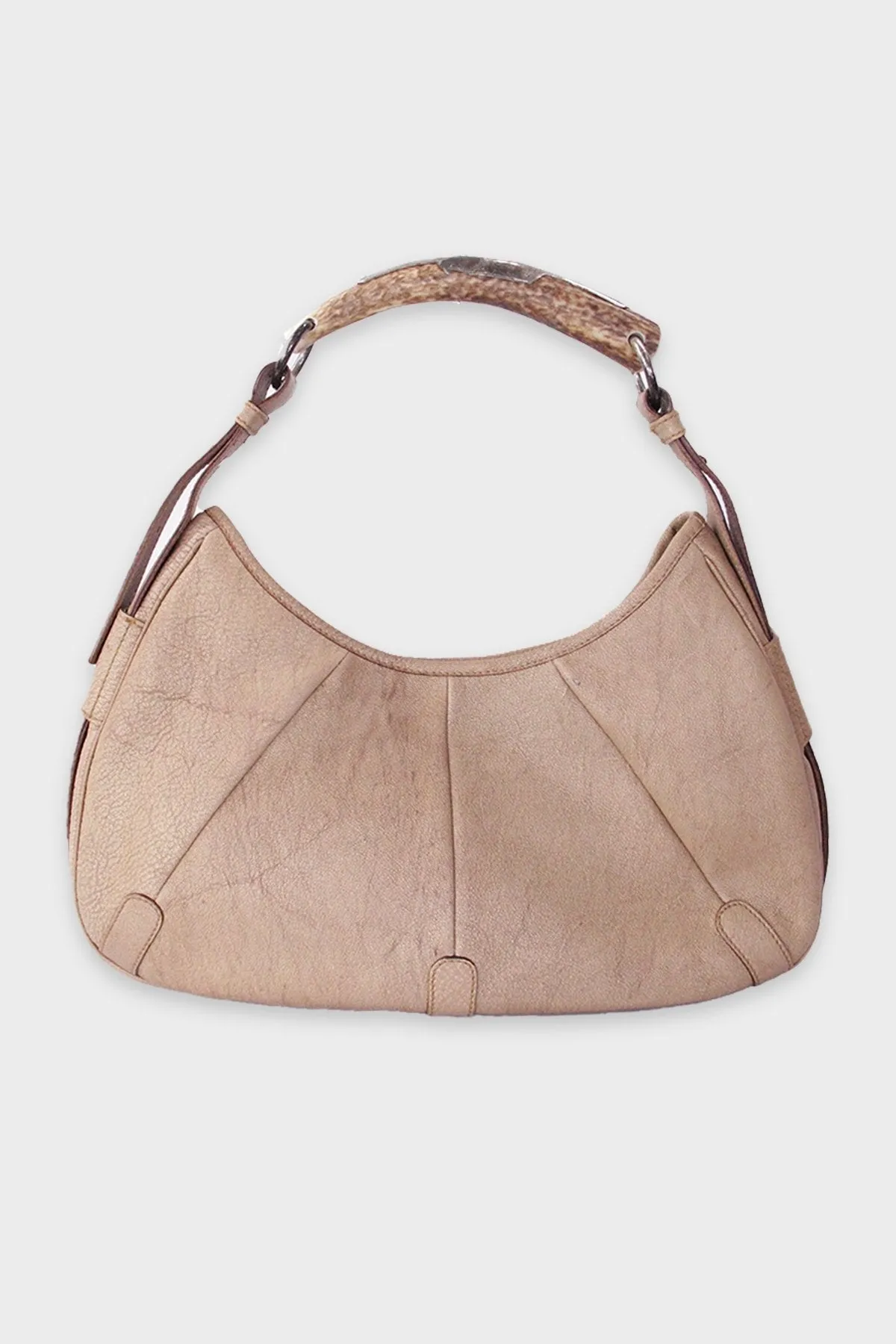 Saint Laurent Tan Leather Shoulder Handbag with Horn Handle