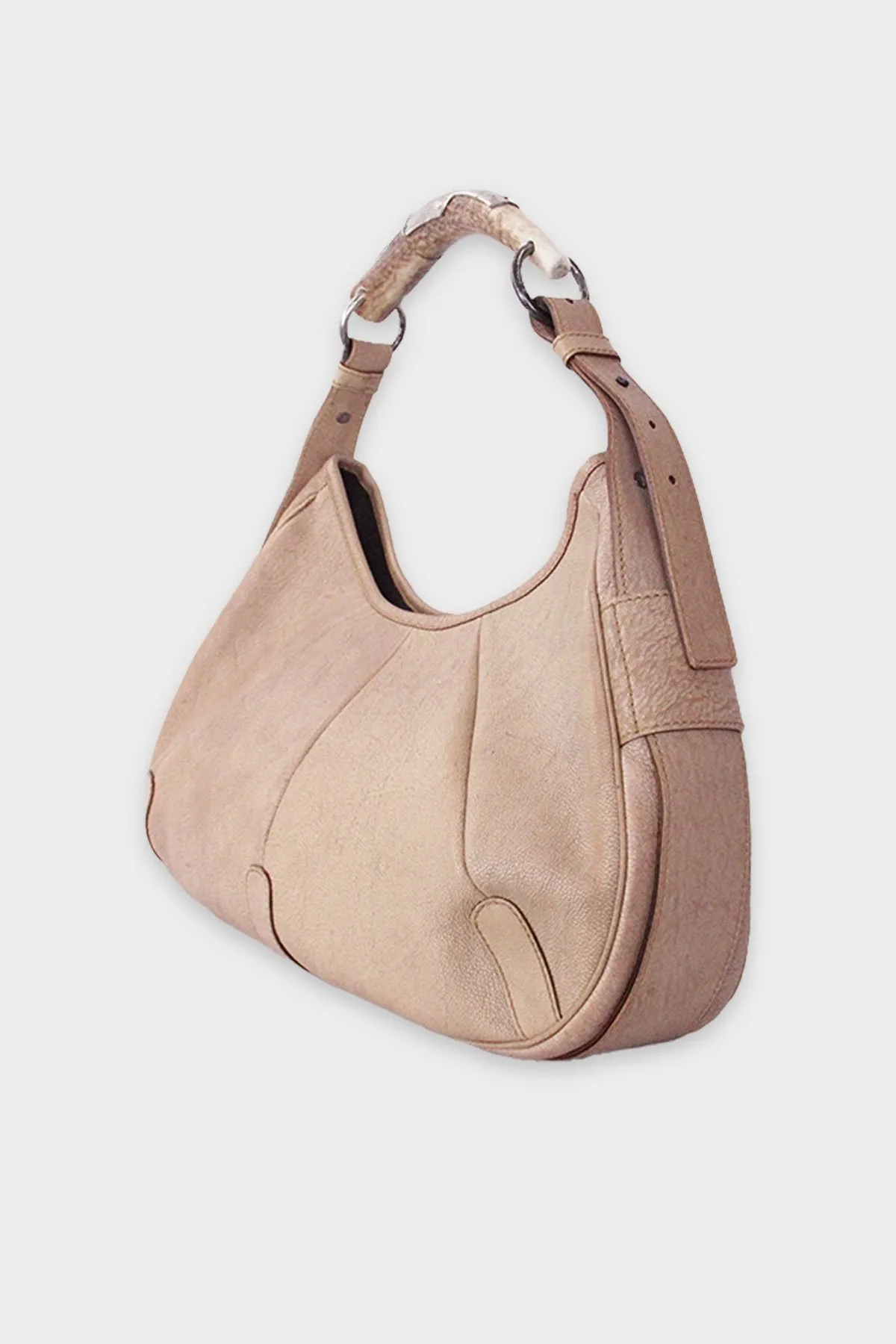 Saint Laurent Tan Leather Shoulder Handbag with Horn Handle