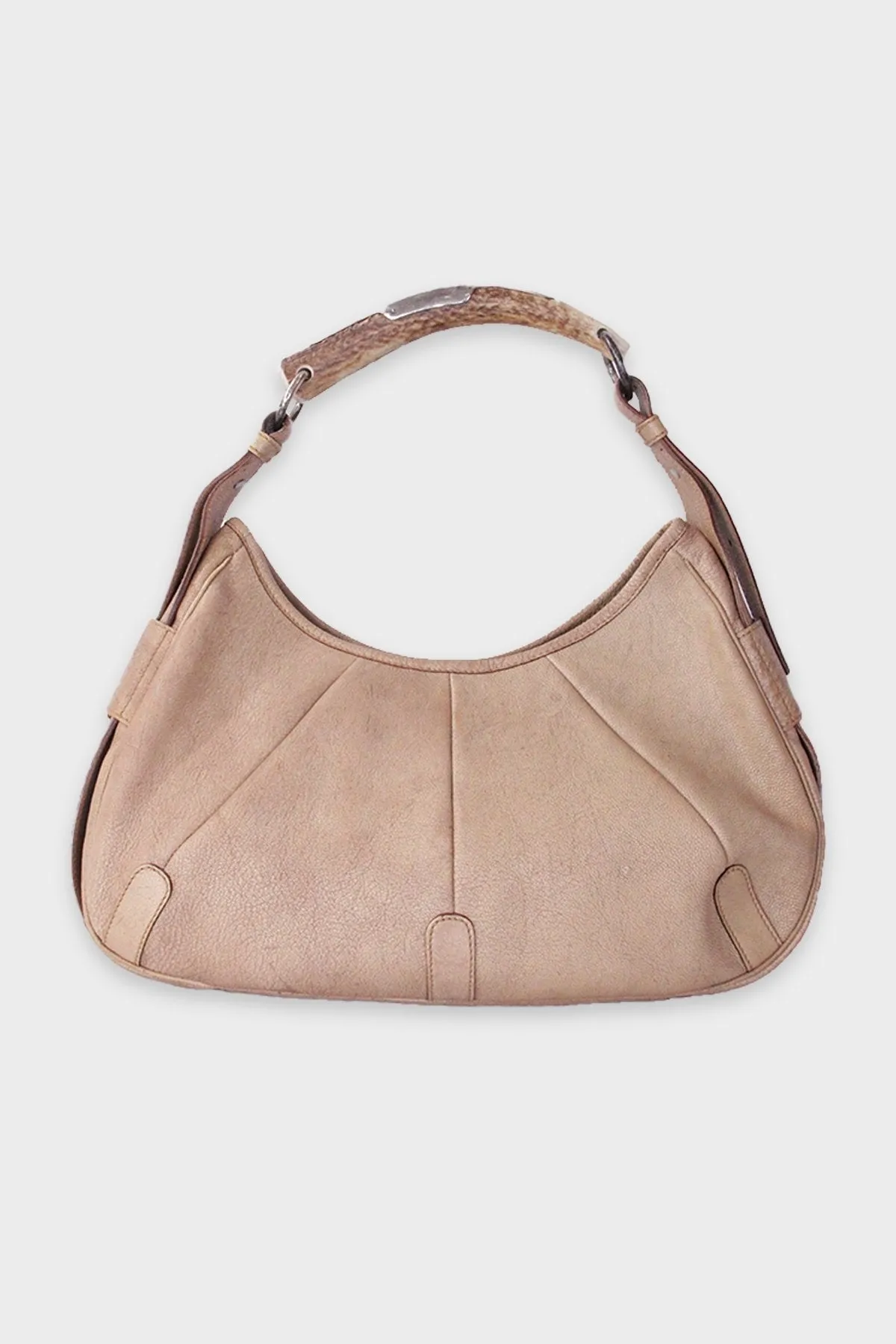 Saint Laurent Tan Leather Shoulder Handbag with Horn Handle