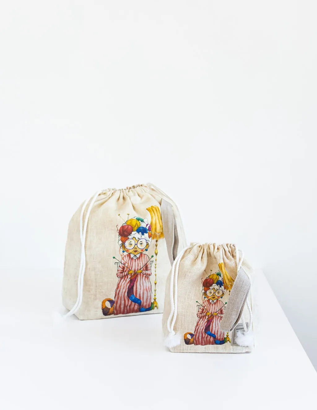 Small Project Bag with Knitter Old lady print