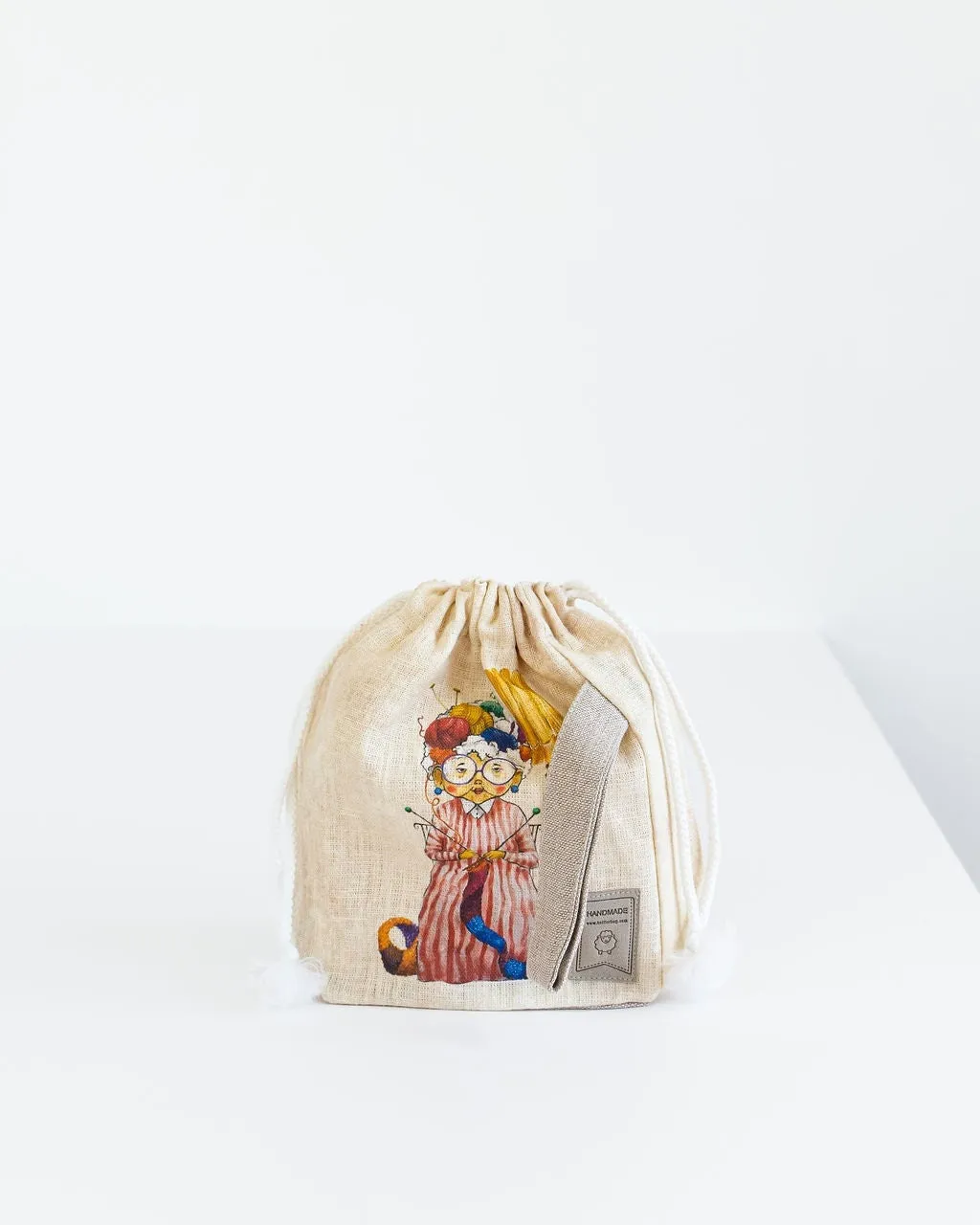 Small Project Bag with Knitter Old lady print