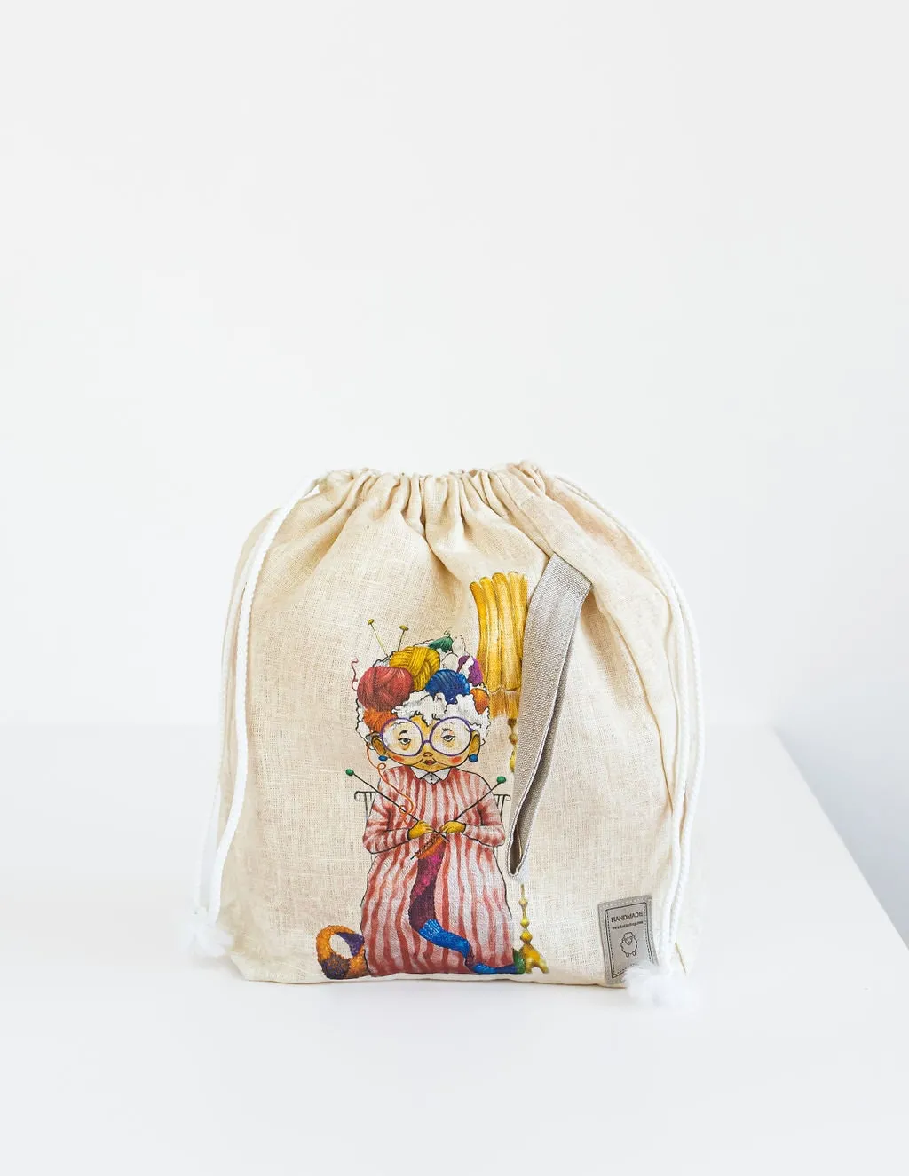 Small Project Bag with Knitter Old lady print