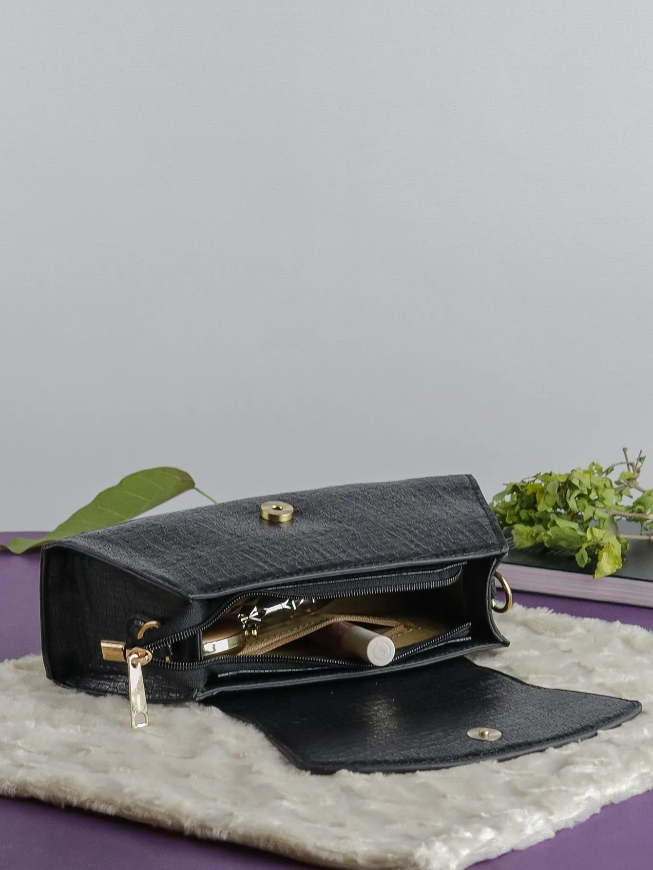 Snakeskin Pattern Flap Chain Evening Bag - Black - FD ⚡