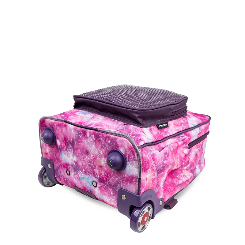 Sparkle 15 Inch Kids Rolling Backpack / Carry On in Purple Galaxy
