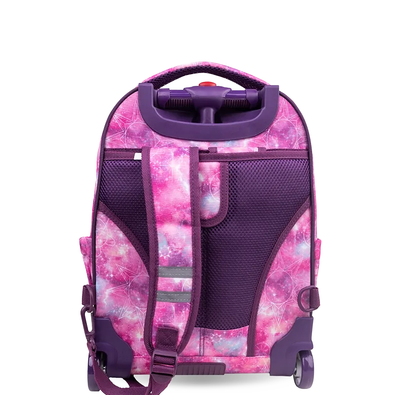 Sparkle 15 Inch Kids Rolling Backpack / Carry On in Purple Galaxy