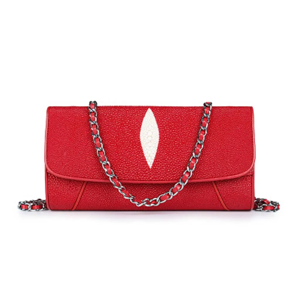 Stingray Leather Evening Bag With Chain