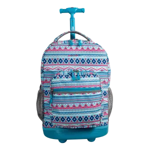 Sunrise Rolling Backpack (18 Inch) in Mint Tribal - Final Sale