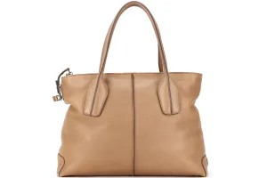 TOD'S LIGHT BROWN COLOR D-STYLING BAULETTO 2 WAY USE LEATHER BAG, WITH STRAP, NO DUST COVER